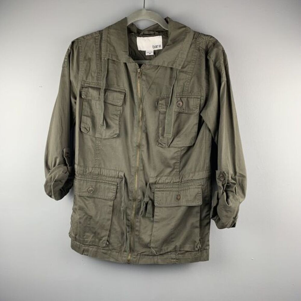 BAR III Coat Womens XS military olive‎ green Cinched-sleeve Utility Jacket Top